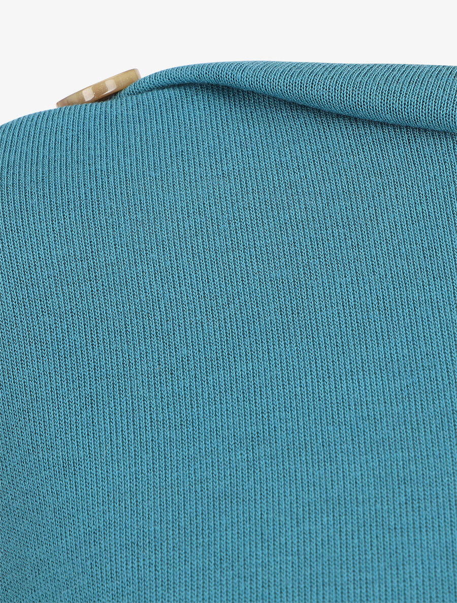 Top en maille droit à manches courtes boutonnées - Bleu canard - 3