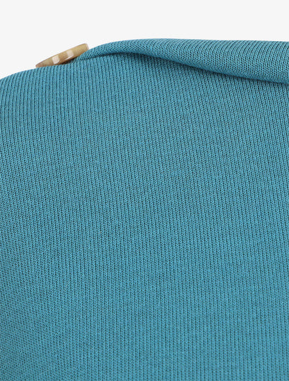 Top en maille droit à manches courtes boutonnées - Bleu canard - 3
