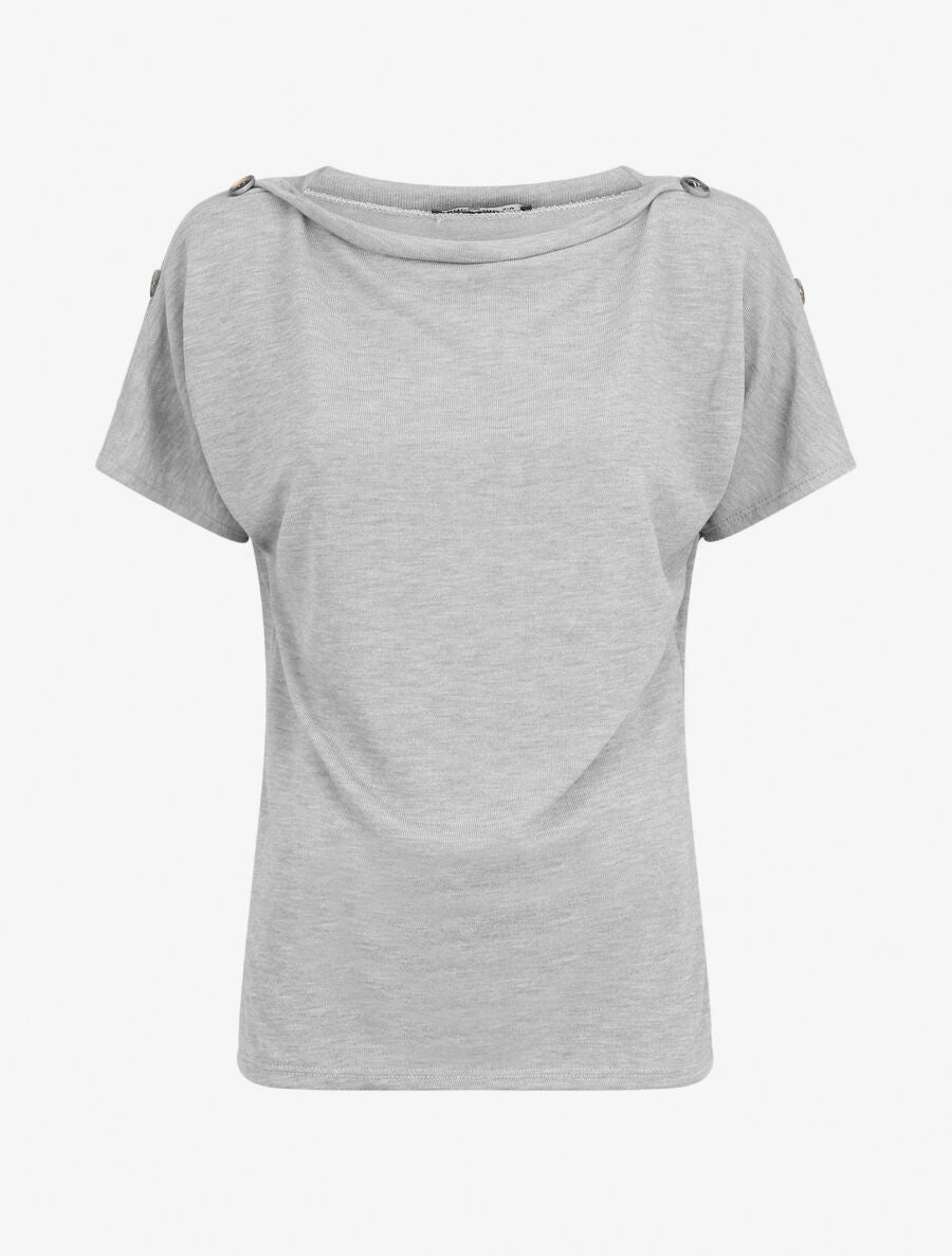 Top en maille droit à manches courtes boutonnées - Gris clair - 5