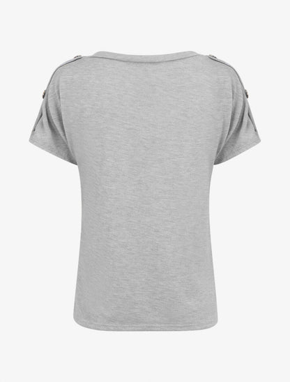 Top en maille droit à manches courtes boutonnées - Gris clair - 2