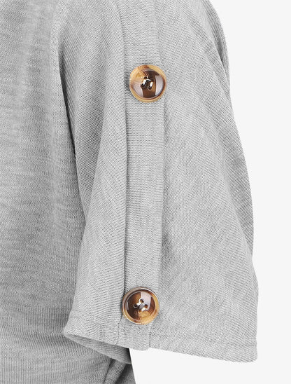 Top en maille droit à manches courtes boutonnées - Gris clair - 3