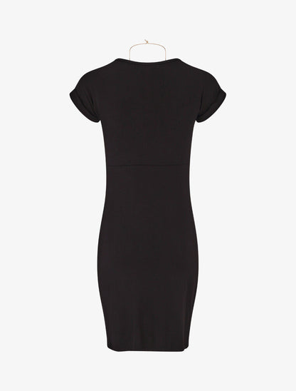 Robe froncée unie manches courtes - Noir - 2