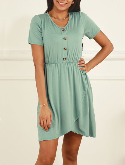 Robe boutonnée unie manches courtes - Bleu clair - 4