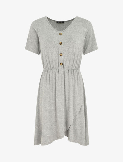 Robe boutonnée unie manches courtes - Gris chiné - 1