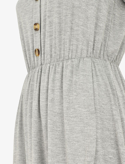 Robe boutonnée unie manches courtes - Gris chiné - 3