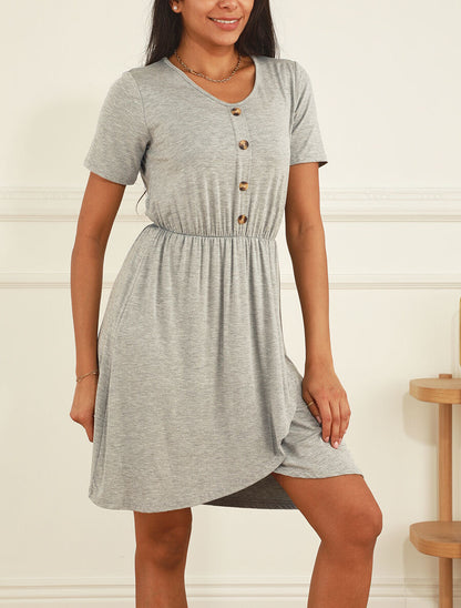 Robe boutonnée unie manches courtes - Gris chiné - 4