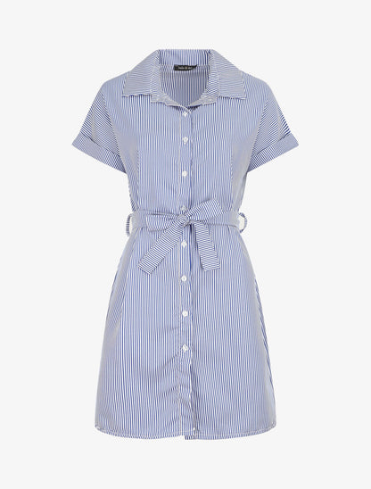 Robe chemise rayée manches courtes - Bleu - 5