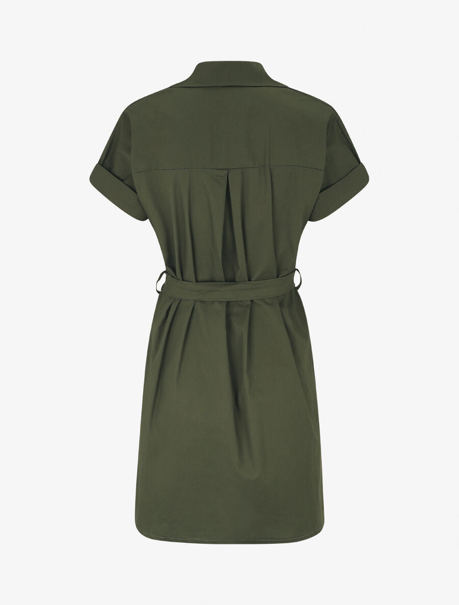 Robe chemise courte unie manches courtes - Kaki - 2