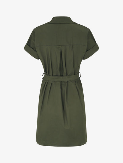 Robe chemise courte unie manches courtes - Kaki - 2