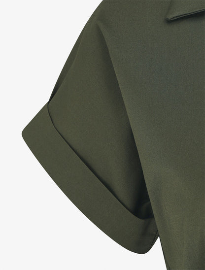 Robe chemise courte unie manches courtes - Kaki - 3