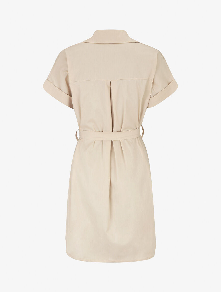 Robe chemise courte unie manches courtes - Beige - 2