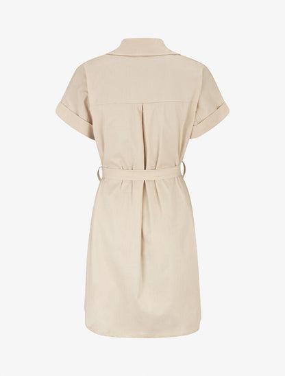 Robe chemise courte unie manches courtes - Beige - 2