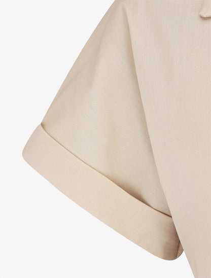 Robe chemise courte unie manches courtes - Beige - 3