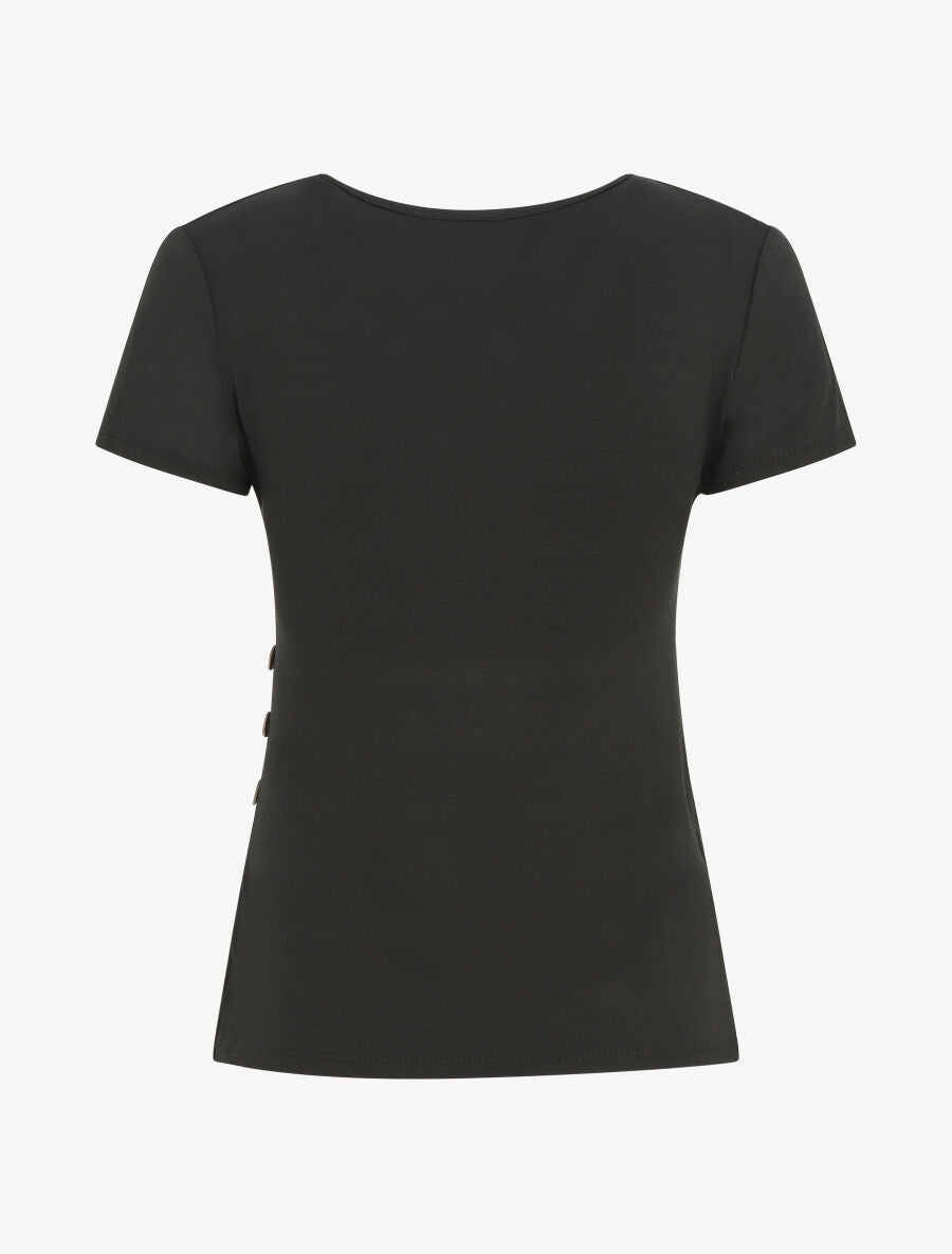 Top manches courtes uni col cache-coeur - Noir - 2