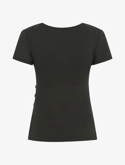 Top manches courtes uni col cache-coeur - Noir - 2