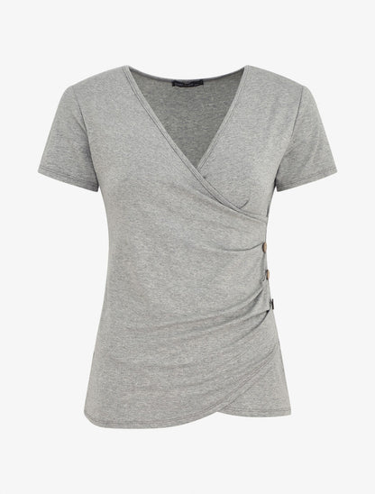 Top manches courtes uni col cache-coeur - Gris - 1