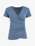 Top manches courtes uni col cache-coeur - Bleu - 1