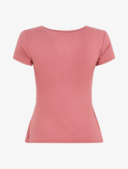 Top manches courtes uni col cache-coeur - Vieux rose - 2
