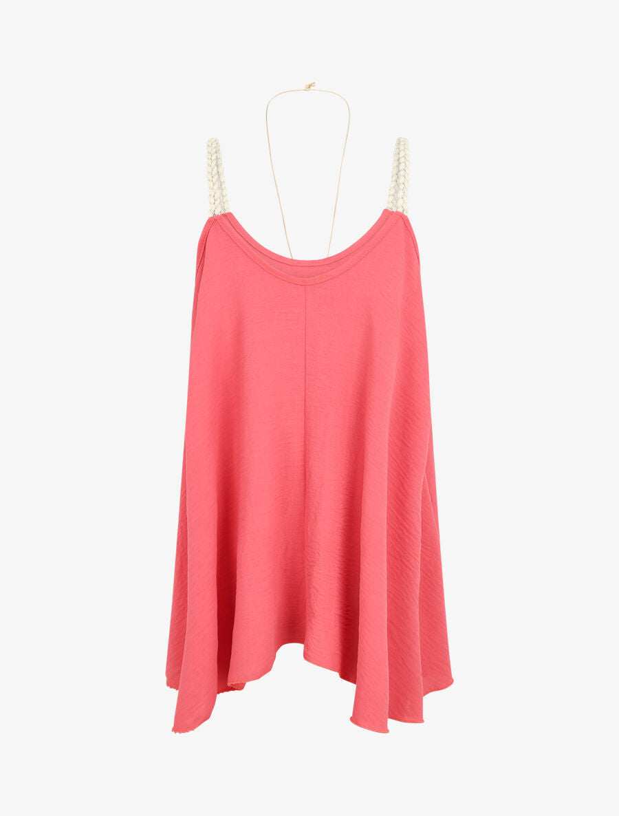 Top uni overzise à bretelles tressées - Rose saumon - 2