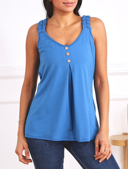 Débardeur oversize bretelles froncées et boutons - Bleu - 4