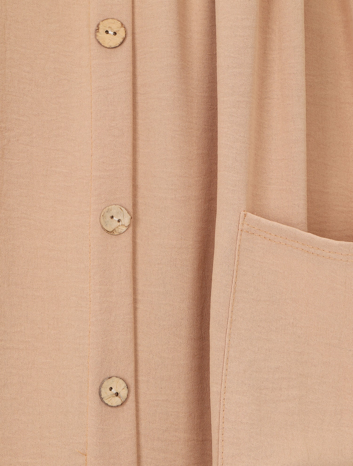 Robe longue boutonnée unie à fines bretelles - Beige - 3