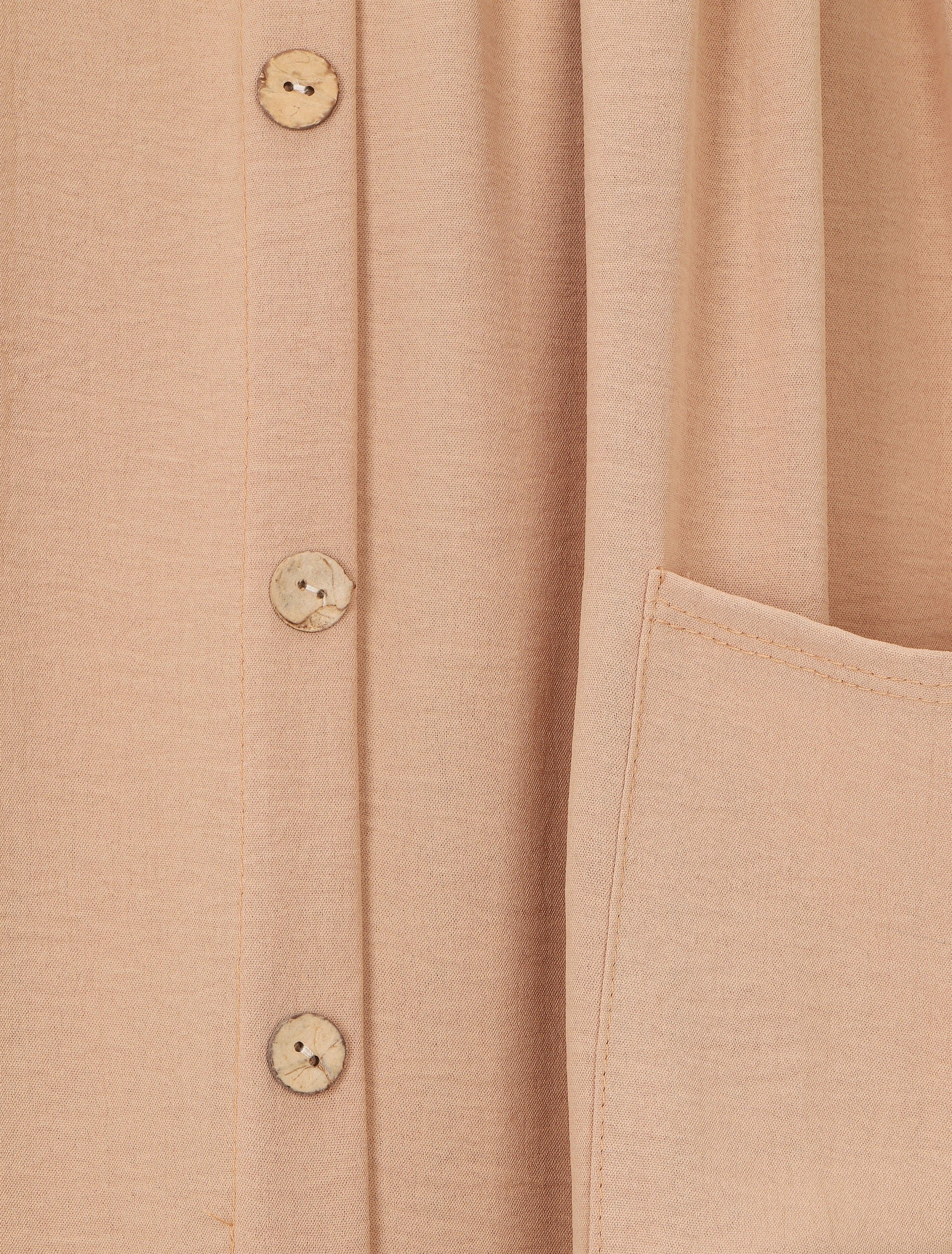 Robe longue boutonnée unie à fines bretelles - Beige - 3