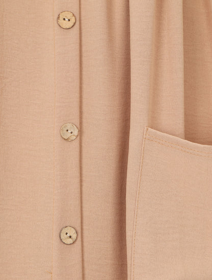 Robe longue boutonnée unie à fines bretelles - Beige - 3