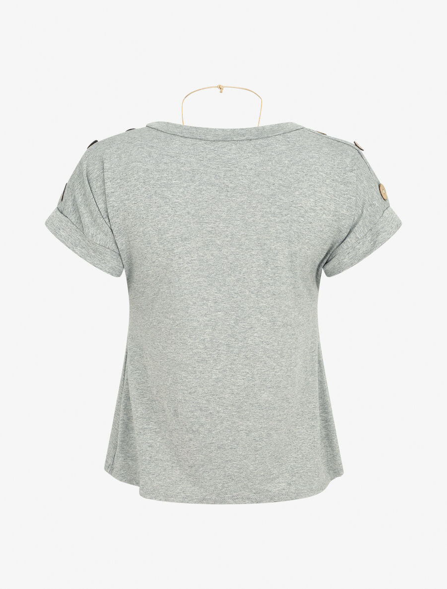T-shirt uni manches courtes à boutons - Gris chiné - 2