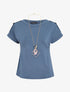 T-shirt uni manches courtes à boutons - Bleu - 1