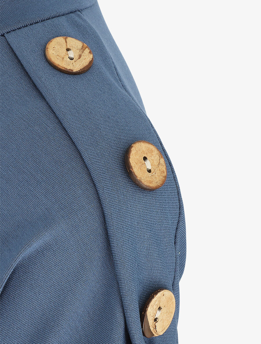 T-shirt uni manches courtes à boutons - Bleu - 3