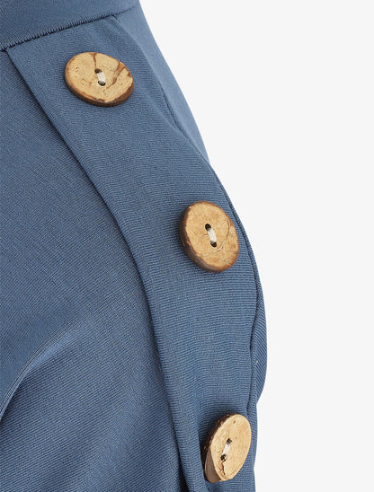 T-shirt uni manches courtes à boutons - Bleu - 3