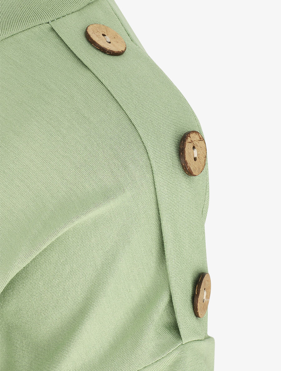 T-shirt uni manches courtes à boutons - Vert amande - 3