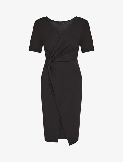 Robe portefeuille fendue manches courtes - Noir - 4