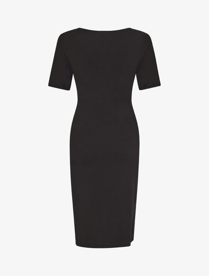 Robe portefeuille fendue manches courtes - Noir - 2