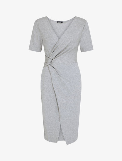 Robe portefeuille fendue manches courtes - Gris chiné - 4