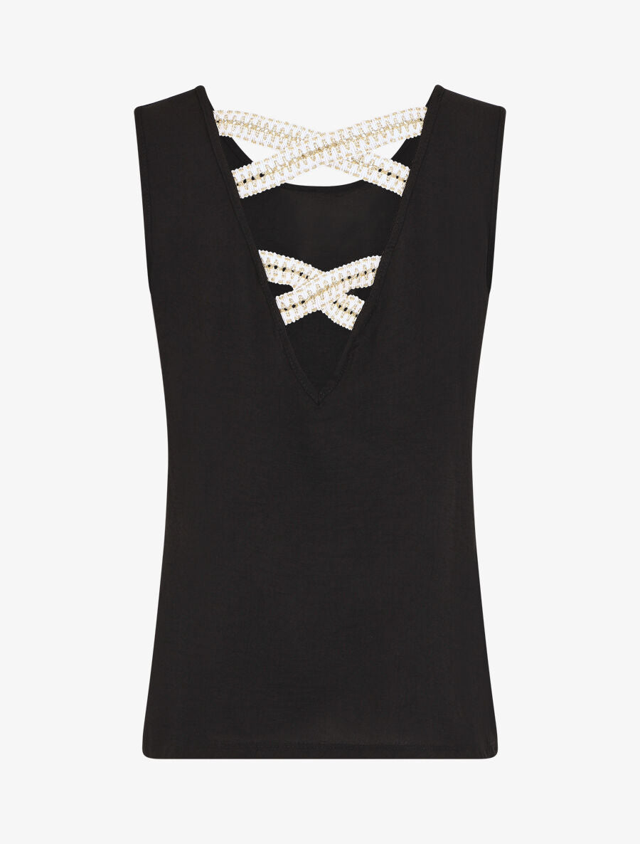 Top droit sans manches uni dos en V - Noir - 2