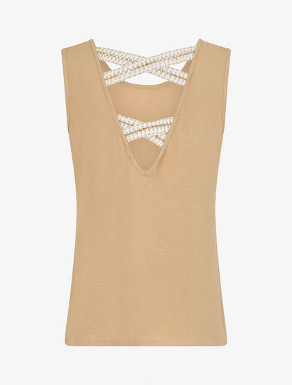 Top droit sans manches uni dos en V - Beige - 2