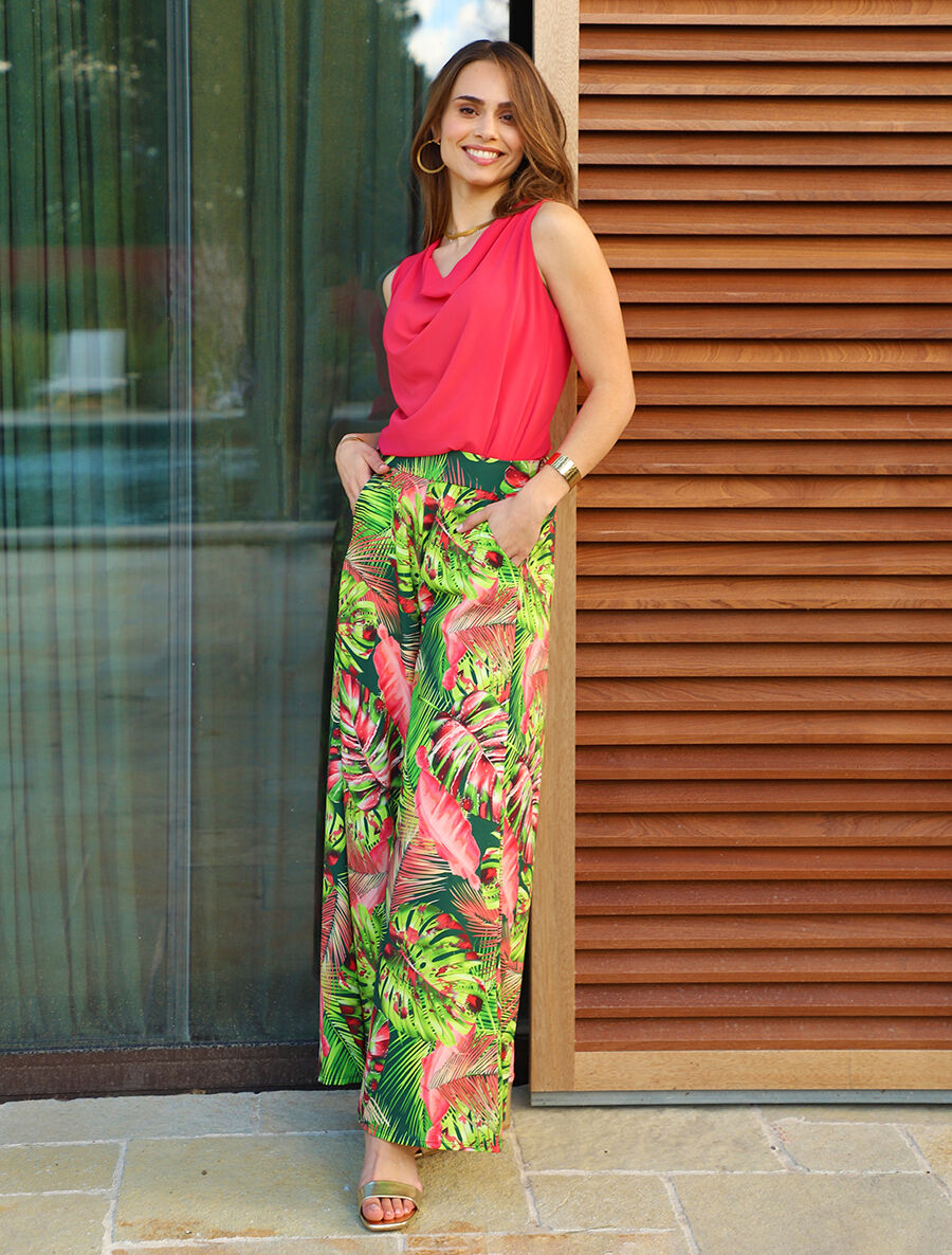 Pantalon ample imprimé tropical - Vert - 4