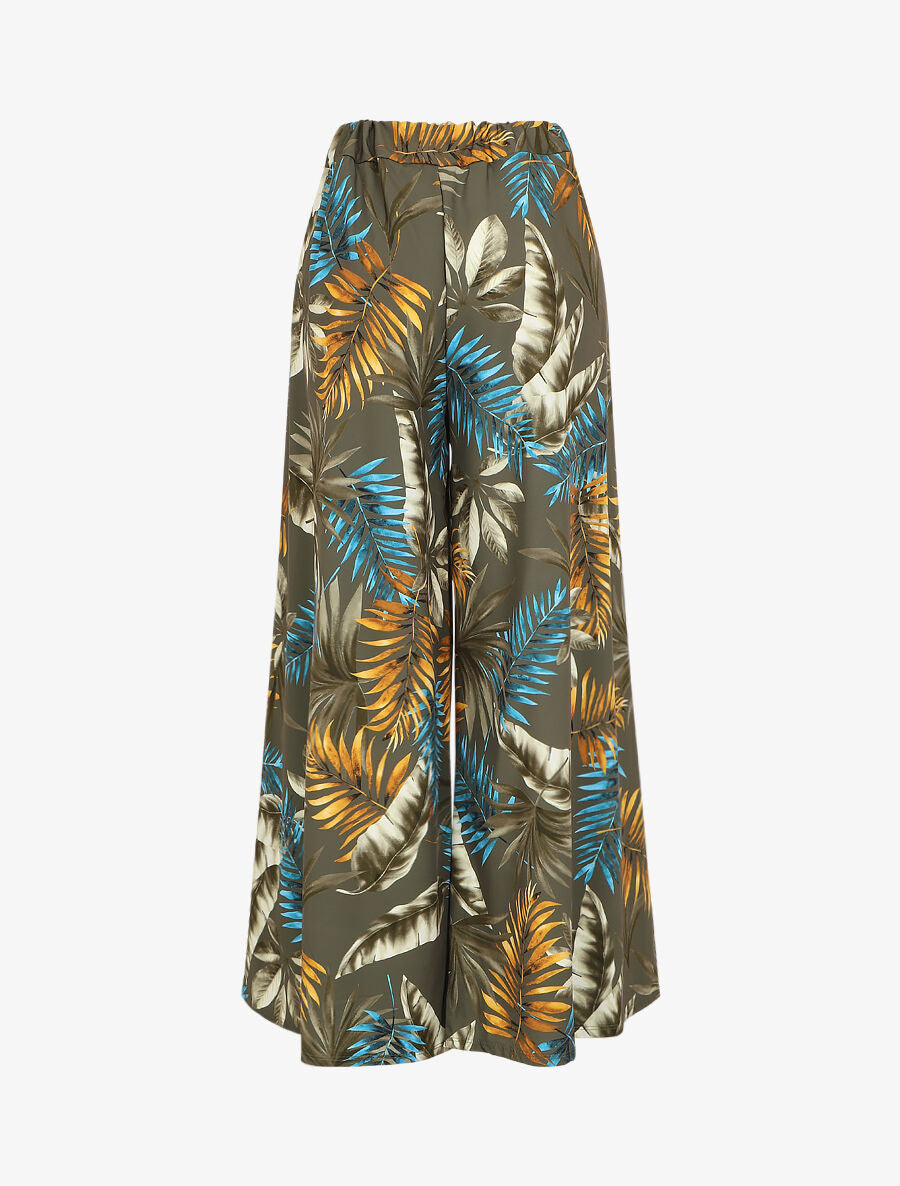 Pantalon ample imprimé tropique - Kaki - 1