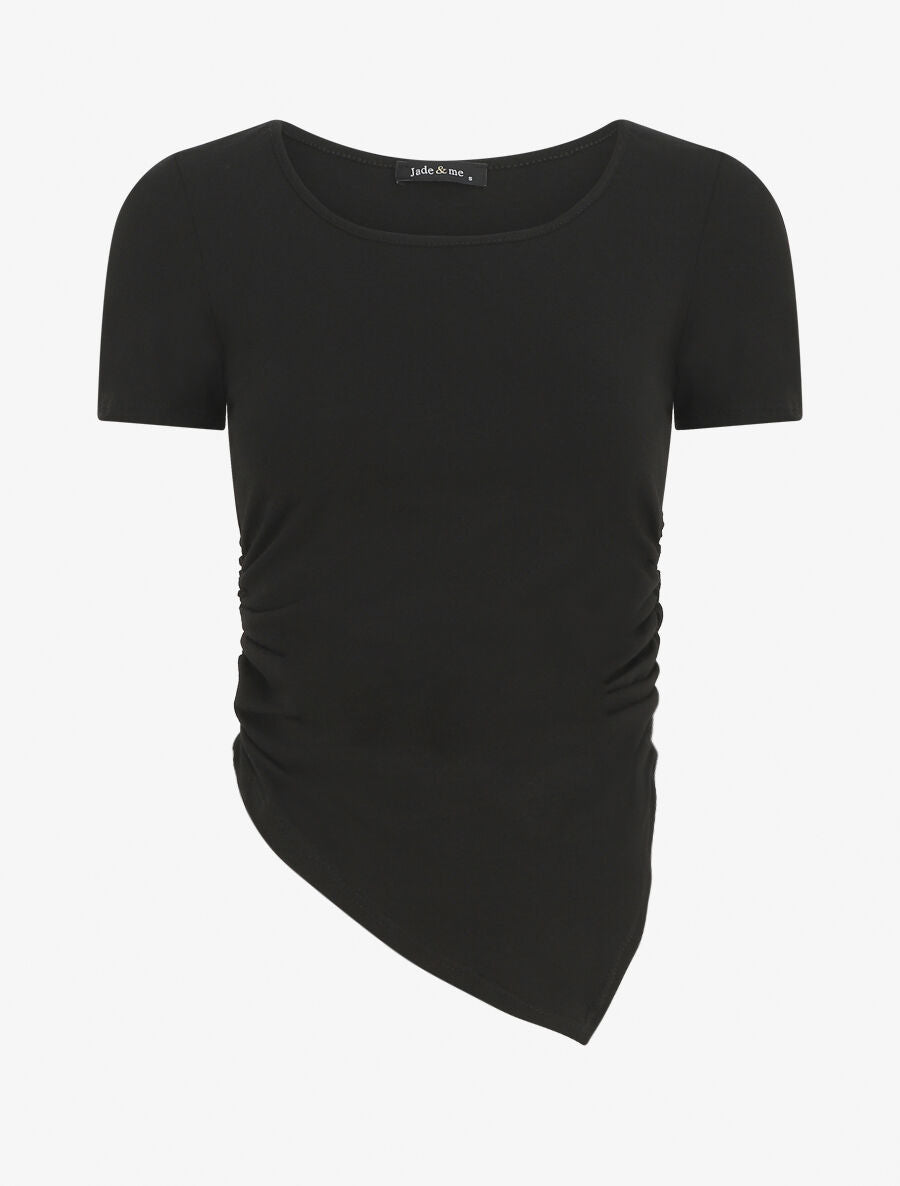 T-shirt asymétrique uni manches courtes - Noir - 4