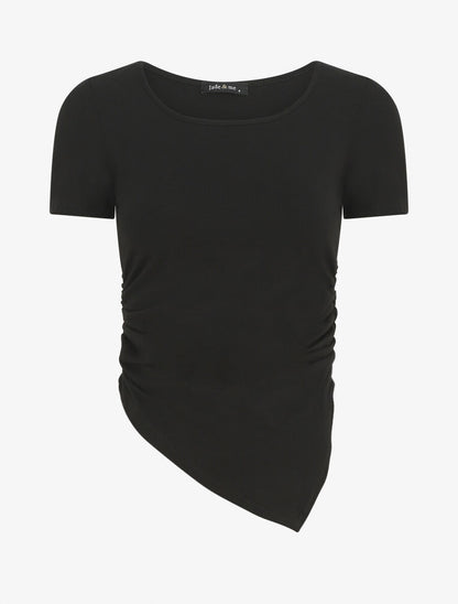 T-shirt asymétrique uni manches courtes - Noir - 4