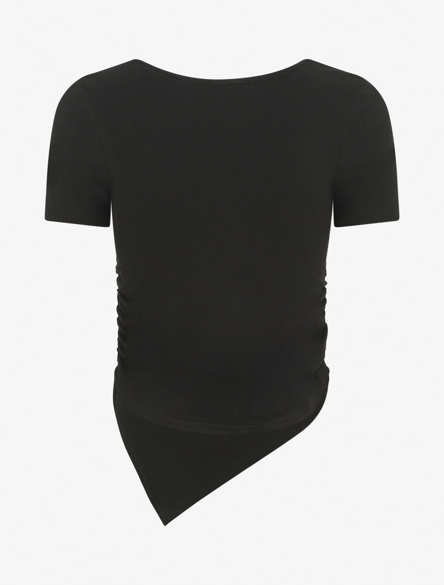 T-shirt asymétrique uni manches courtes - Noir - 2