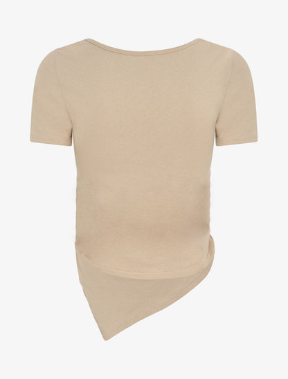 T-shirt asymétrique uni manches courtes - Beige - 2