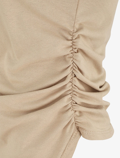 T-shirt asymétrique uni manches courtes - Beige - 3