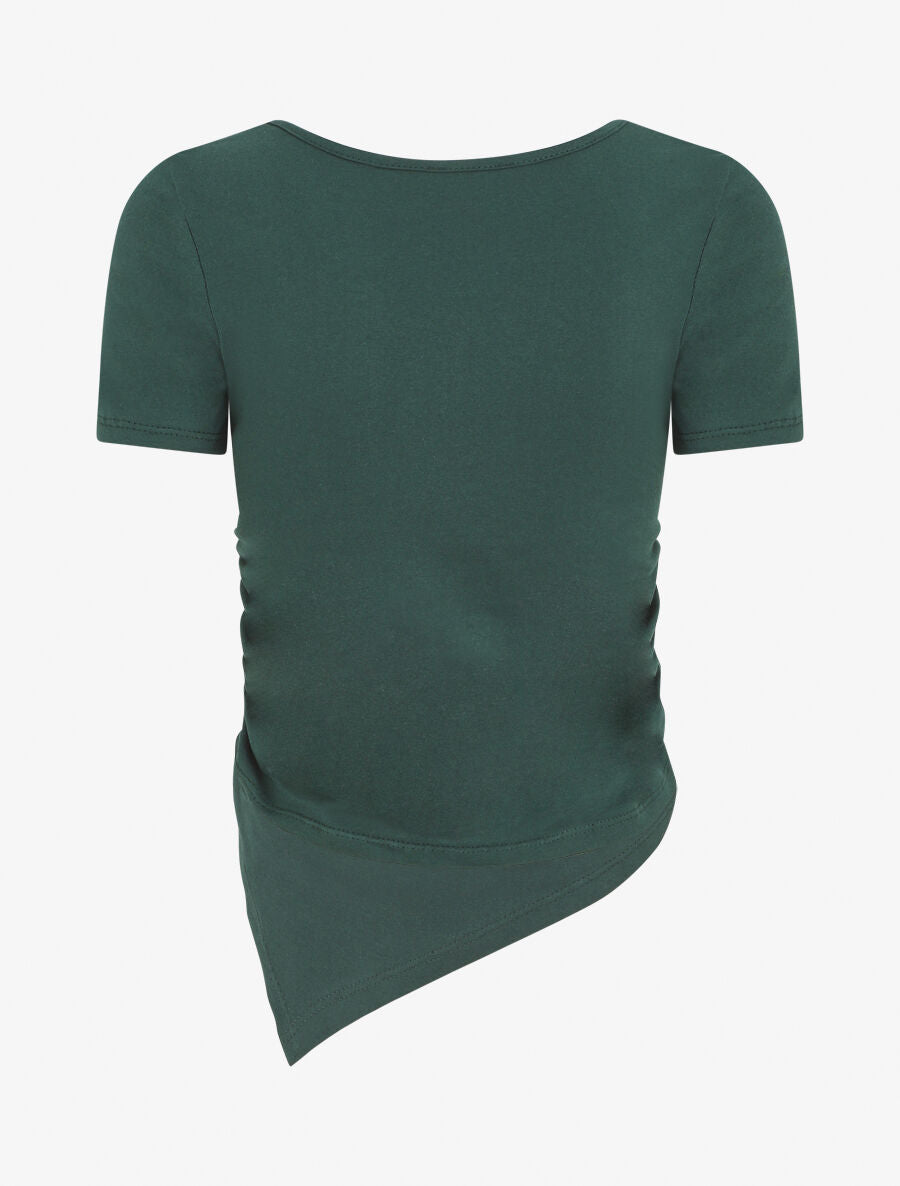 T-shirt asymétrique uni manches courtes - Vert foncé - 2