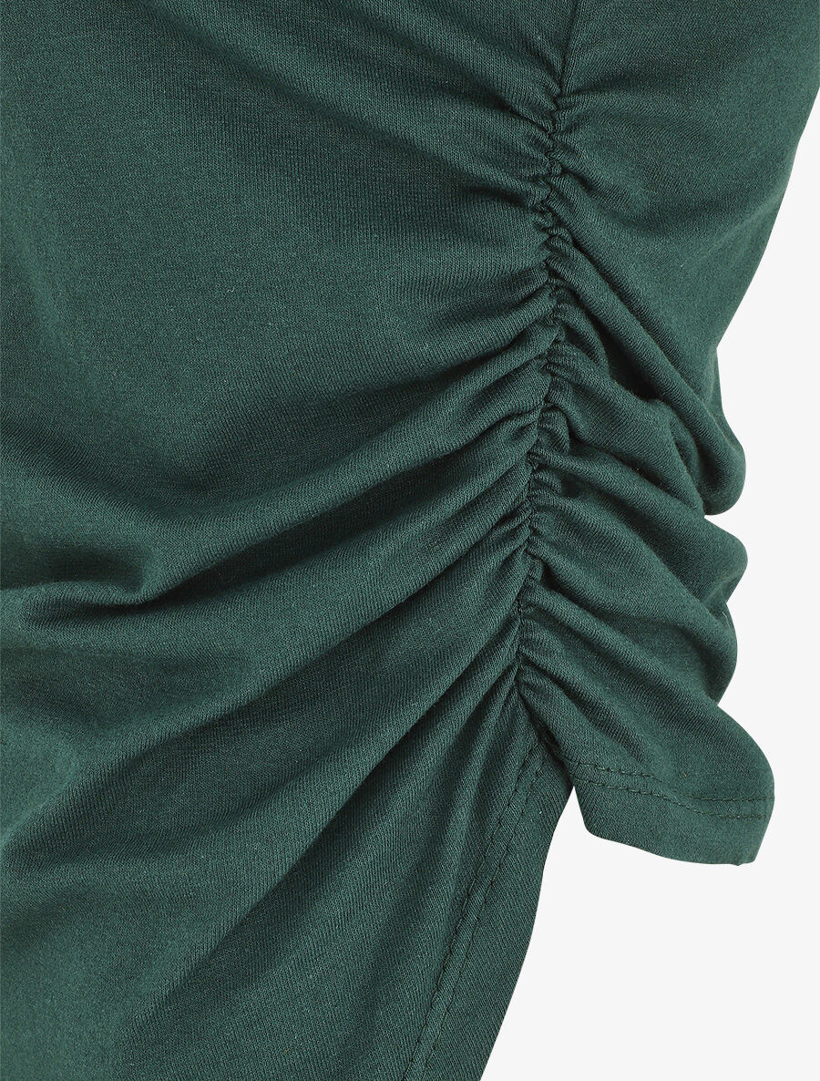 T-shirt asymétrique uni manches courtes - Vert foncé - 3