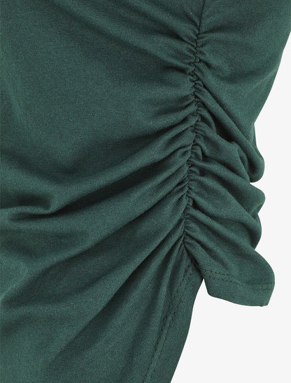 T-shirt asymétrique uni manches courtes - Vert foncé - 3