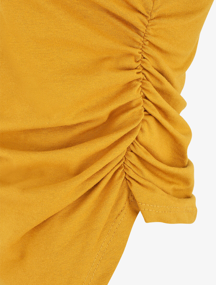 T-shirt asymétrique uni manches courtes - Moutarde - 3