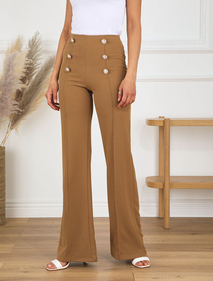 Pantalon long uni à taille haute - Camel - 4