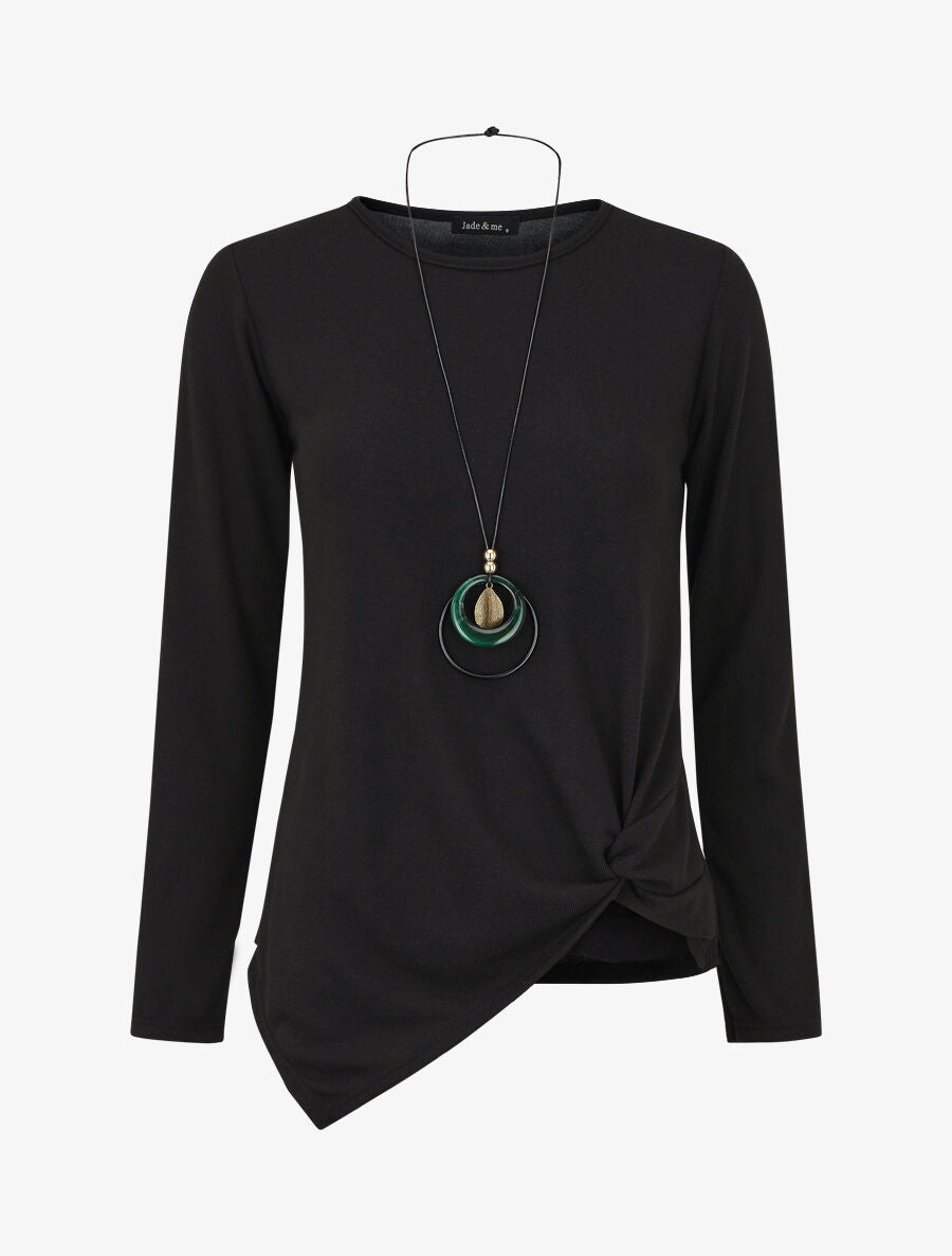 Pull fin uni à bas asymétrique - Noir - 4
